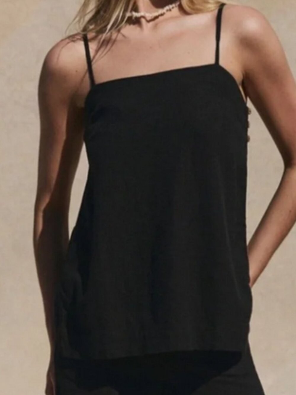 Free People Sightseer Linen Black Endless Summer Sleeveless Top M